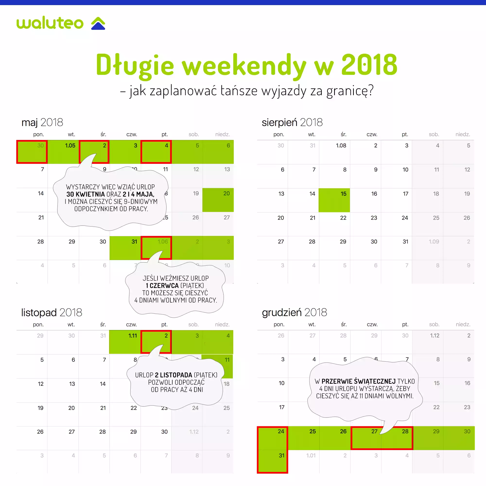 Długie weekendy w 2018 roku - kalendarz
