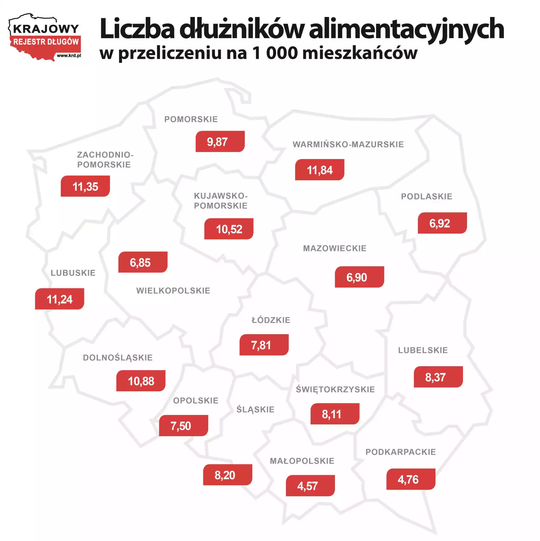  Liczba dłużników alimentacyjnych w przeliczeniu na 1000 mieszkanców