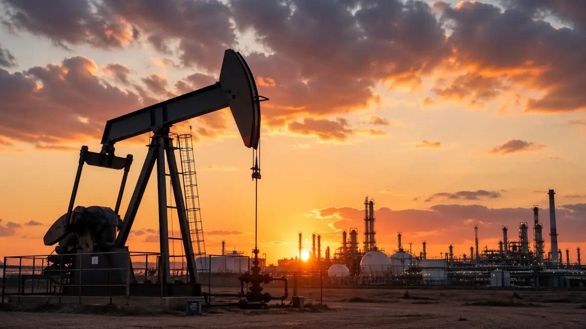 Przemysłowy krajobraz o zachodzie słońca