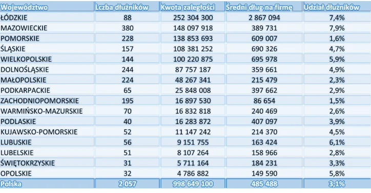 zadłużenie firm świadczących usługi hotelowe